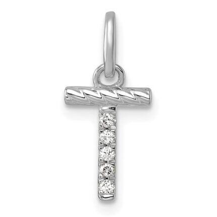14k White Gold Twisted .05 ct. Diamond Initial T Charm