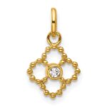 14K Polished 1/20 carat Diamond Beaded Floral Pendant