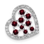 14K White Gold Polished Diamond and Garnet Heart Chain Slide