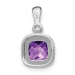 14k White Gold 6mm Cushion Amethyst and Diamond Pendant - Image 4