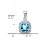 14k White Gold 6mm Cushion Blue Topaz and Diamond Pendant - Image 3