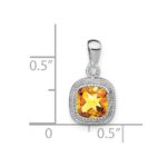 14k White Gold 6mm Cushion Citrine and Diamond Pendant - Image 3