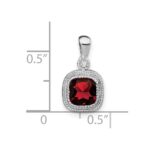 14k White Gold 6mm Cushion Garnet and Diamond Pendant - Image 3