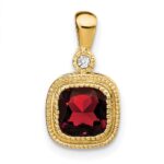 14k 6mm Cushion Garnet and Diamond Pendant