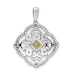 14k White Gold Diamond and 4mm Square Peridot Fancy Filigree Pendant - Image 4