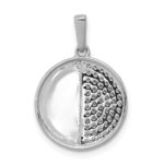 14k White Gold 1/4 carat Diamond Pave Half and Half Circle Pendant - Image 3