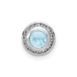 14k White Gold Diamond and 4mm Round Cabochon Aquamarine Halo Chain Slide