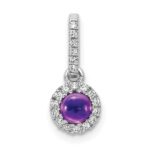 14k White Gold Diamond and 3.7mm Round Cabochon Amethyst Halo Pendant