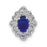 14k White Gold Diamond and Oval Cabochon Sapphire Fancy Vintage Chain Slide