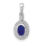 14k White Gold Diamond and Cabochon Sapphire Halo Pendant