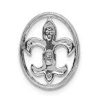 14k White Gold Oval 1/5 carat Diamond Fleur de Lis in Oval Chain Slide - Image 3