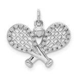 14k White Gold Diamond Racquets and Ball Pendant