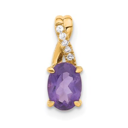 14k 7x5 Oval February/Amethyst and Diamond Pendant