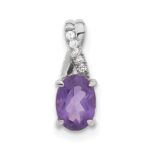 14k White Gold 7x5mm Oval Amethyst and Diamond Pendant
