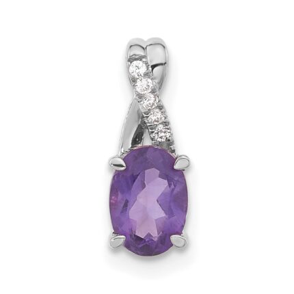 14k White Gold 7x5mm Oval Amethyst and Diamond Pendant