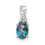 14K White Gold 7x5 Oval June/Lab Created Alexandrite and Diamond Pendant