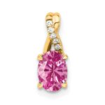14k 7x5 Oval October/Lab Created Pink Sapphire and Diamond Pendant