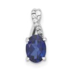 14k White Gold 7x5mm Oval Lab Created Sapphire and Diamond Pendant
