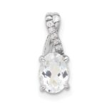 14K White Gold 7x5 Oval April/White Topaz and Diamond Pendant