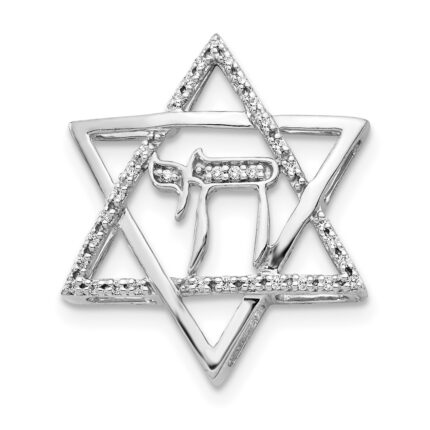 14k White Gold 1/10 carat Diamond Star of David with Chai Chain Slide