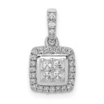 14k White Gold 1/3 carat Diamond Square Halo Cluster Pendant