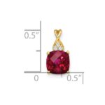 14k 7mm Cushion Checkerboard July/Lab Created Ruby and Diamond Pendant - Image 2