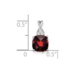 14k White Gold 7mm Cushion Checkerboard January/Garnet and Diamond Pendant - Image 2