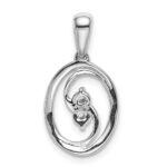 14k White Gold Polished 1/8 carat Diamond Oval Pendant - Image 3