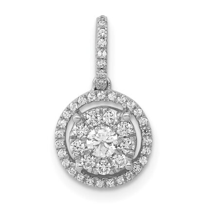 14k White Gold 1/3 carat Diamond Round Halo Cluster Pendant