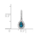 14k White Gold 1/4 carat Blue and White Diamond Teardrop Halo Pendant - Image 4