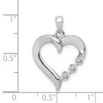 14k White Gold Three Stone 1/4 carat Diamond Heart Pendant - Image 4