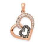 14k Rose Gold and Black Rhodium Champagne and White Diamond Hearts Pendant
