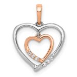 14kt White and Rose Gold Dangling Heart in Diamond Heart Pendant