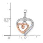 14k White and Rose Gold 1/20 carat Diamond Double Hearts Pendant - Image 4