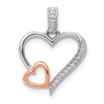 14k White and Rose Gold 1/20 carat Diamond Double Hearts Pendant