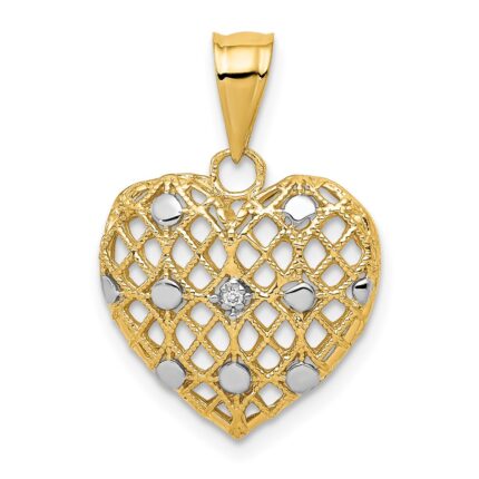 14k and White Rhodium 1/2 point Diamond Filigree Heart Pendant