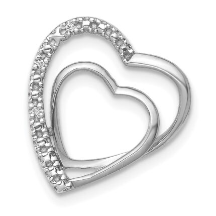 14k White Gold .01 carat Diamond Double Heart Chain Slide