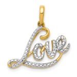 14k and White Rhodium Diamond LOVE Script Pendant