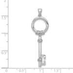 14k White Gold Polished 1/8 carat Diamond Circle Key Pendant - Image 4