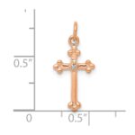 14k Rose Gold Small Diamond Budded Cross Pendant - Image 3