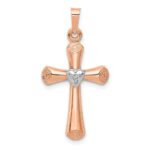 10K Two-Tone Diamond Polished Hollow Latin Heart Cross Pendant