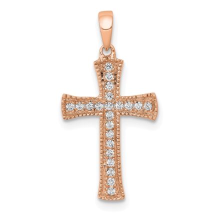 14k Rose Gold 1/10 carat Diamond Cross Pendant