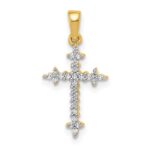 14k and White Rhodium 1/10 carat Diamond Fleur de Lis Cross Pendant