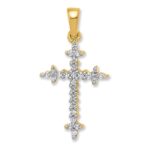 14k and White Rhodium 1/6 carat Diamond Fleur de Lis Cross Pendant