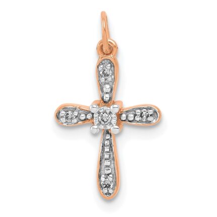 14k Rose Gold .03 carat Diamond Cross Charm
