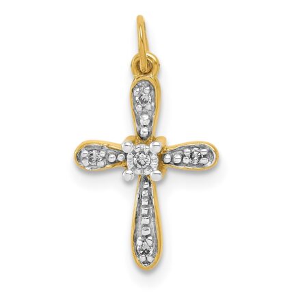14k and White Rhodium .03 carat Diamond Cross Charm