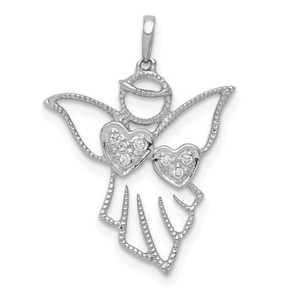 14k White Gold Diamond Cut-out Angel Pendant