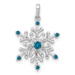 14k White Gold 1/6 carat Blue and White Diamond Snowflake Pendant