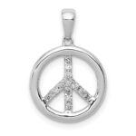 14k White Gold 1/10 carat Diamond Peace Sign Pendant