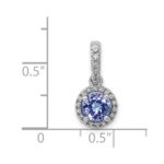 14k White Gold .69 Round Tanzanite and Diamond Halo Pendant - Image 4